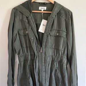 VM Green Utility Jacket with Hood and Drawstring Waist